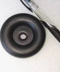 Close-up of 4 Pack Rubber Isolation Feet Pads With Heavy Duty Rugged Round Bump Stops For Vibration Damping Two And A Half Inch Outer Diameter And One Inch Thick Rubber Bumpers For Truck Cargo Hatch Floor Protection And Noise Reduction