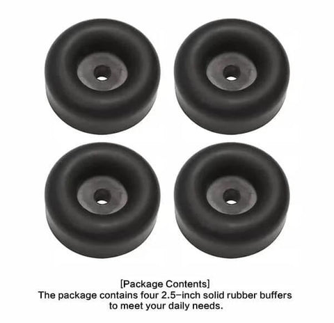 4 Pack Rubber Isolation Feet Pads With Heavy Duty Rugged Round Bump Stops For Vibration Damping Two And A Half Inch Outer Diameter And One Inch Thick Rubber Bumpers For Truck Cargo Hatch Floor Protection And Noise Reduction, front view.