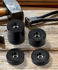 Eight Pcs Vibration Isolation Washer and Rubber Isolation Pads Set With 1.5 Inch Outer Diameter 0.6 Inch Inner Diameter 0.4 Inch Thick on table