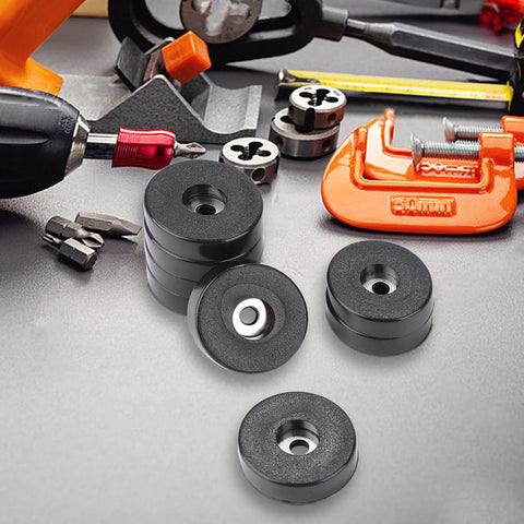 Eight Pcs Vibration Isolation Washer and Rubber Isolation Pads Set With 1.5 Inch Outer Diameter 0.6 Inch Inner Diameter 0.4 Inch Thick For Mechanical Vibration Damping Shock Absorption and Noise Reduction in Audio and Electronic Equipment displayed with tools.
