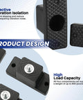 Close-up of four sturdy rubber vibration isolator mounting brackets deliver solid anti vibration support for outdoor mini split condensers.