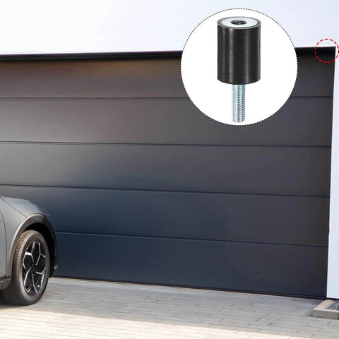 Garage door with car and inset showing 4 Pack Rubber Mounts D15mm By H20mm Vibration Isolators With M5 By 15mm Studs cylindrical shock absorber.