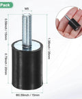 4 Pack Rubber Mounts D15mm By H20mm Vibration Isolators With M5 By 15mm Studs, shown in hand for size reference.