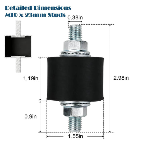Four-piece rubber vibration isolator mounts in 40x30mm with M10x23mm studs deliver stable support and effective shock absorption