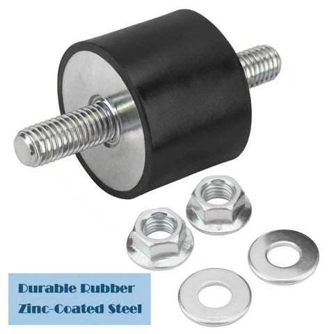 Four-piece rubber vibration isolator mounts in 40x30mm with M10x23mm studs deliver stable support and effective shock absorption.