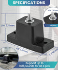 Four Pack Rubber Vibration Isolator Mounting Brackets For Outdoor Air Conditioner Condensers And Mini Split Units, Heavy Duty Support Up To 800 Lbs Total, Noise Dampening Mounts With Protective Rubber Sheets dimensions and specifications displayed with close-up view