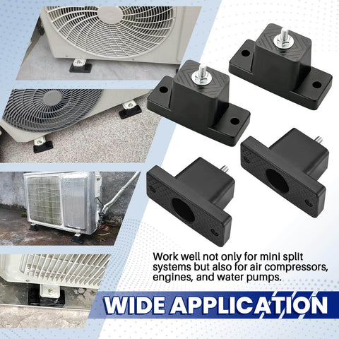 Four sturdy rubber vibration isolator mounting brackets deliver solid anti vibration support for outdoor mini split condensers
