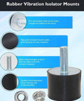 Illustration of 4 Pack M6 Rubber Vibration Isolators With Lock Nuts For Motors, Pumps, Compressors And Bobbins, with features