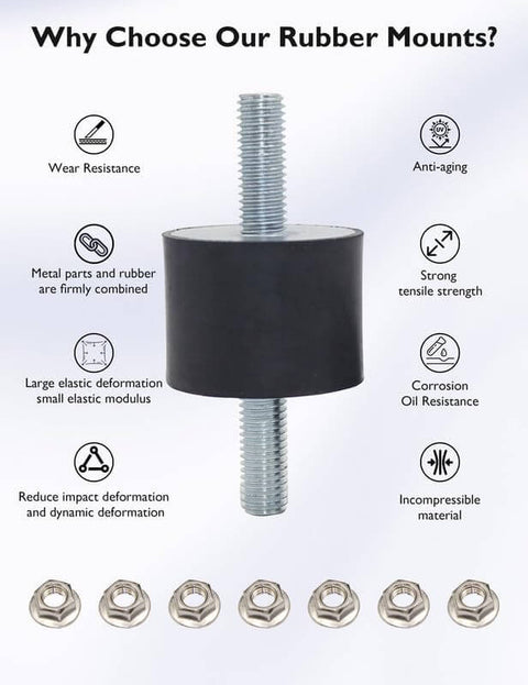 M6 Rubber Vibration Isolator Mounts Double Stud Anti Vibration Silent Blocks for Cars Boats Motors Compressors and Pumps