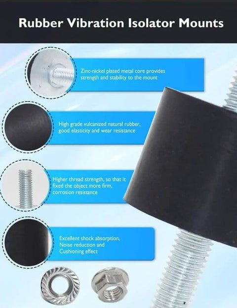 M10 Rubber Vibration Isolator Mounts Double Stud Shock Absorber showing components and features