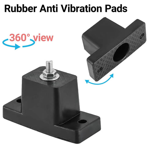 Heavy duty rubber vibration isolators and mounting brackets absorb shocks up to 1000 lbs per unit, delivering stable, quiet operation