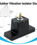 Heavy duty rubber vibration isolators and mounting brackets absorb shocks up to 1000 lbs per unit, with dimensions shown.