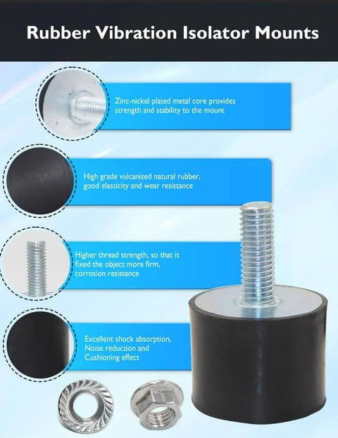 M12 Rubber Vibration Isolator With Threaded Studs And Lock Nuts For Quiet, Effective Vibration Damping In Motors, Pumps And Compressors, 4-Piece Set 60x30mm Silent Blocks, Size M12x37-60x30mm displayed with specifications.