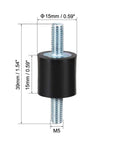 Universal 15 x 15mm rubber vibration mounts with M5 x 12mm studs, set of 4, deliver effective shock absorption and stable performance
