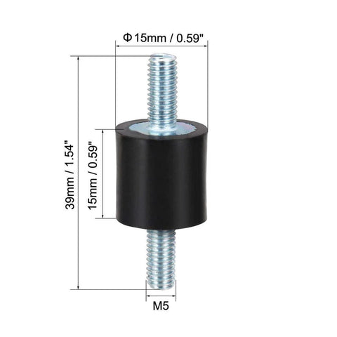 Universal 15 x 15mm rubber vibration mounts with M5 x 12mm studs, set of 4, deliver effective shock absorption and stable performance