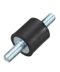 Universal 15 x 15mm rubber vibration mounts with M5 x 12mm studs, set of 4, side view showing threaded studs and rubber body