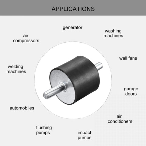 Four durable rubber vibration mounts deliver reliable isolation for equipment, featuring M10x28mm male threads and a 50x40mm base