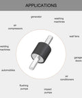 Set of eight 8x8mm rubber vibration mounts with M3x8mm studs deliver effective shock absorption for various applications