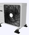 Mini split air conditioner condenser on rubber vibration isolation mounts for small mini split air conditioner condensers and outdoor HVAC units