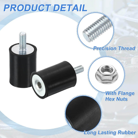 M4 Rubber Mounts 4 Pack 15x20mm Anti Vibration Isolators With Lock Nuts For Cars Generators And Air Compressors Zinc Plated Steel Base