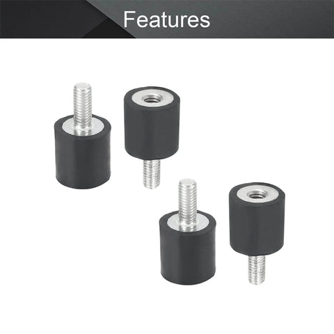 Eight-piece rubber shock absorbers with 15x15mm mounts and 5x12mm male threads for motors, generators, pumps, and vehicles.