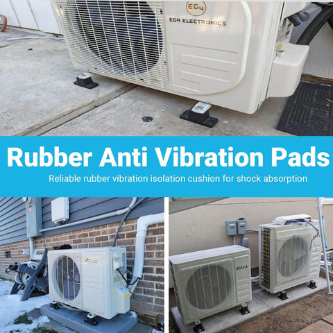 Heavy duty rubber vibration isolators and mounting brackets absorb shocks up to 1000 lbs per unit for stable mini split installation