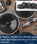 Eight Pcs Vibration Isolation Washer and Rubber Isolation Pads Set with 1.5 Inch OD, displayed with audio equipment.