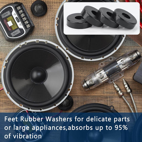 Eight Pcs Vibration Isolation Washer and Rubber Isolation Pads Set with 1.5 Inch OD, displayed with audio equipment.