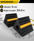 Versatile Rubber Wheel Chocks With Three Yellow Reflective Strips For RVs, Trailers, Heavy Duty Tire Stop Blocks