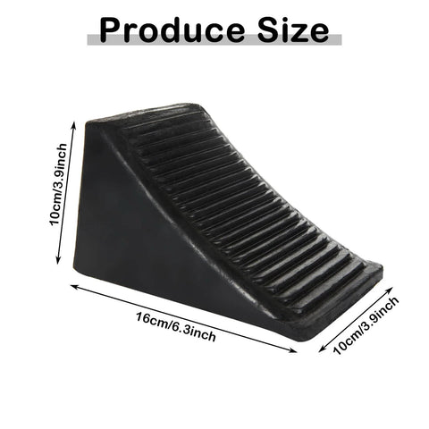 Heavy Duty Rubber Wheel Chocks 4 Pack For Trailers And RVs Ideal For Cars Travel Trailers Trucks And ATVs 6.3 X 4 X 4 Inches UV And Oil Resistant All Weather Black Chocks By CertBuy side view