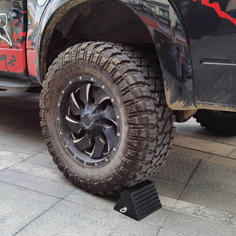 Heavy Duty Rubber Wheel Chocks With Eyebolt Black 9 Inch By 7.1 Inch By 5.5 Inch 2 Pack All Weather Anti Slip for Vehicles