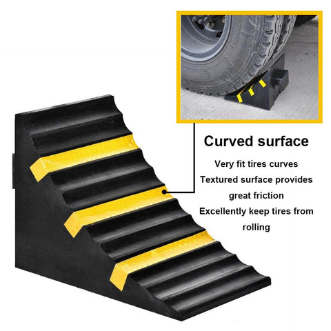 Heavy Duty Wheel Chocks Set of 2 for Trucks Trailers RVs and More Extra Large 10 x 6 x 7.3 In Rubber Blocks with Handle and Reflective Strips