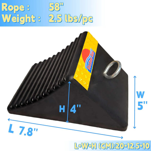 Heavy Duty Rubber Wheel Chocks With Reflective Strips Set Of 4 For SUV All Weather Non Slip EPDM Wear Resistant 7.8 By 5 By 4 Inches