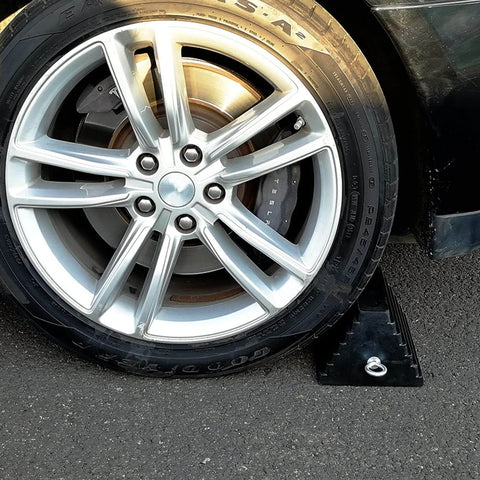 Heavy Duty Rubber Wheel Chocks With Eyebolt Black 9 Inch By 7.1 Inch By 5.5 Inch 2 Pack All Weather Anti Slip For Cars RVs Trucks Trailers And Vehicles Roblock