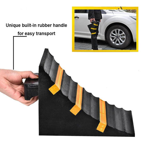 Heavy Duty Wheel Chocks Set of 2 for Trucks Trailers RVs and More Extra Large 10 x 6 x 7.3 In Rubber Blocks with Handle and Reflective Strips
