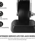 Close-up of Built Tough Heavy Duty Rubber Jack Wheel Chock Stabilizer for Travel Trailers and RVs with wheel in chock