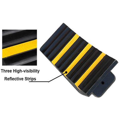 Heavy Duty Wheel Chocks Set of 2 for Trucks Trailers RVs and More Extra Large 10 x 6 x 7.3 In Rubber Blocks with Handle and Reflective Strips