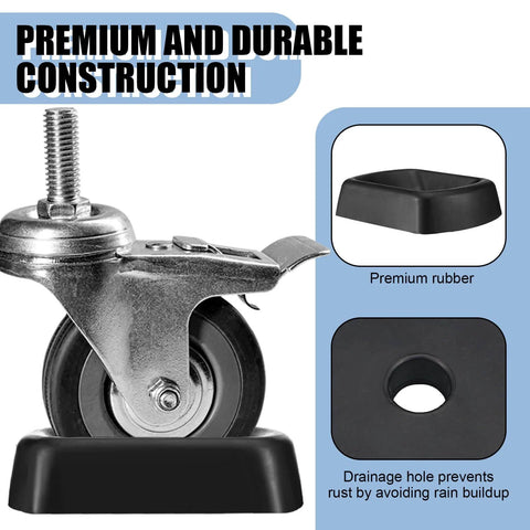 Heavy Duty 6 Inch Wheel Chocks For Trailers 2 Pack Rubber Stabilizers With Single Wheel Stopper shown with caster in rubber cup