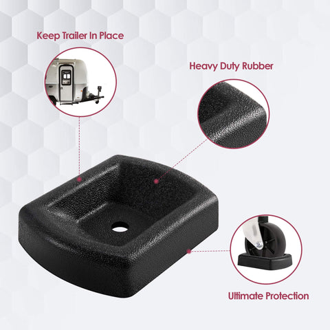Heavy Duty Jack Wheel Chock With Reinforced Rubber Caster Dock showing design and use features for caravans and trailers