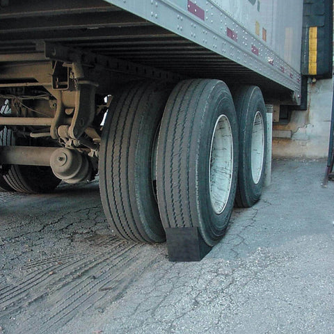 Heavy Duty Rubber Wheel Chocks 4 Pack For Trailers And RVs Ideal For Cars Travel Trailers Trucks And ATVs 6.3 X 4 X 4 Inches UV And Oil Resistant All Weather Black Chocks By CertBuy stopping truck wheels.