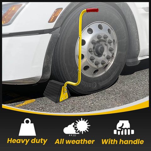 Heavy Duty Rubber Wheel Chocks With Handle Set Of 2 for Trucks RVs Trailers and Campers All Weather Anti Slip Wheel Stopper