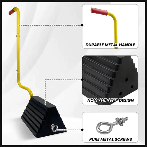 Heavy Duty Rubber Wheel Chocks With Handles 2 Pack Anti Slip Wheel Stopper with metal handle and non-slip design