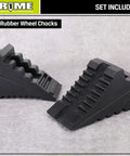 Built Tough Heavy Duty Rubber Wheel Chocks 2 Pack with carrying handle for RVs and trailers, black solid rubber tire blocks