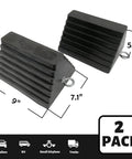 Heavy Duty Rubber Wheel Chocks With Eyebolt Black 9 Inch By 7.1 Inch By 5.5 Inch 2 Pack All Weather Anti Slip For Cars RVs Trucks Trailers And Vehicles Roblock shown with size dimensions.
