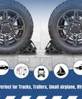 Heavy Duty Rubber Wheel Chocks Set Of 4 For Cars Trailers RVs Trucks And ATVs Premium Non Slip Tire Stoppers 8 X 4 X 6 Inches Durable Solid Rubber Black installed on tires
