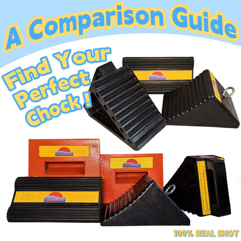 Heavy Duty Rubber Wheel Chocks With Reflective Strips Set Of 4 displayed with tread and reflective detail