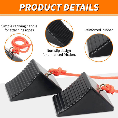 Heavy Duty Rubber Wheel Chocks With Eyebolt For Campers Travel Trailers RVs Trucks And ATVs Anti Slip And Anti Oil Design