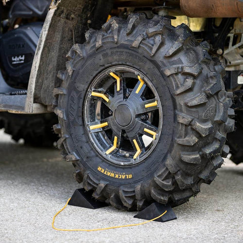 Mini Rubber Wheel Chock Set With 36 Inch Nylon Rope for ATVs under tire for secure parking on concrete