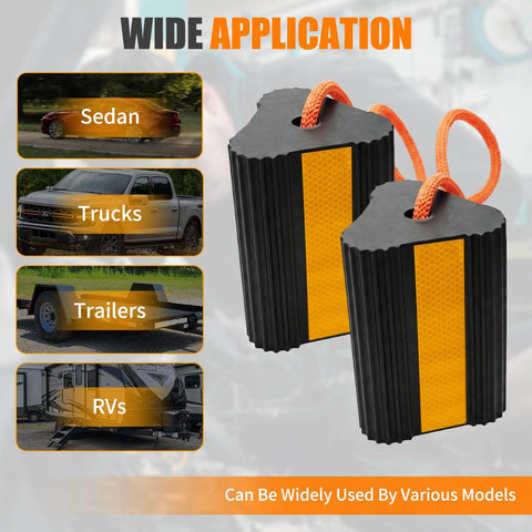 4 Pack Rubber Wheel Chocks for RV Trailer Camper and Truck with Heavy Duty Solid Rubber Construction Non Slip Grip Reflective Strips