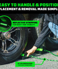 Person positioning Heavy Duty Rubber Wheel Chocks For Trucks Trailers RVs And Aircraft With Non Slip Grip And Reflective Strips